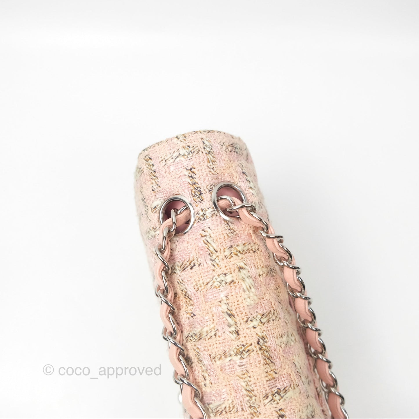 Chanel Classic M/L Medium Flap Quilted Pink Tweed Silver Hardware