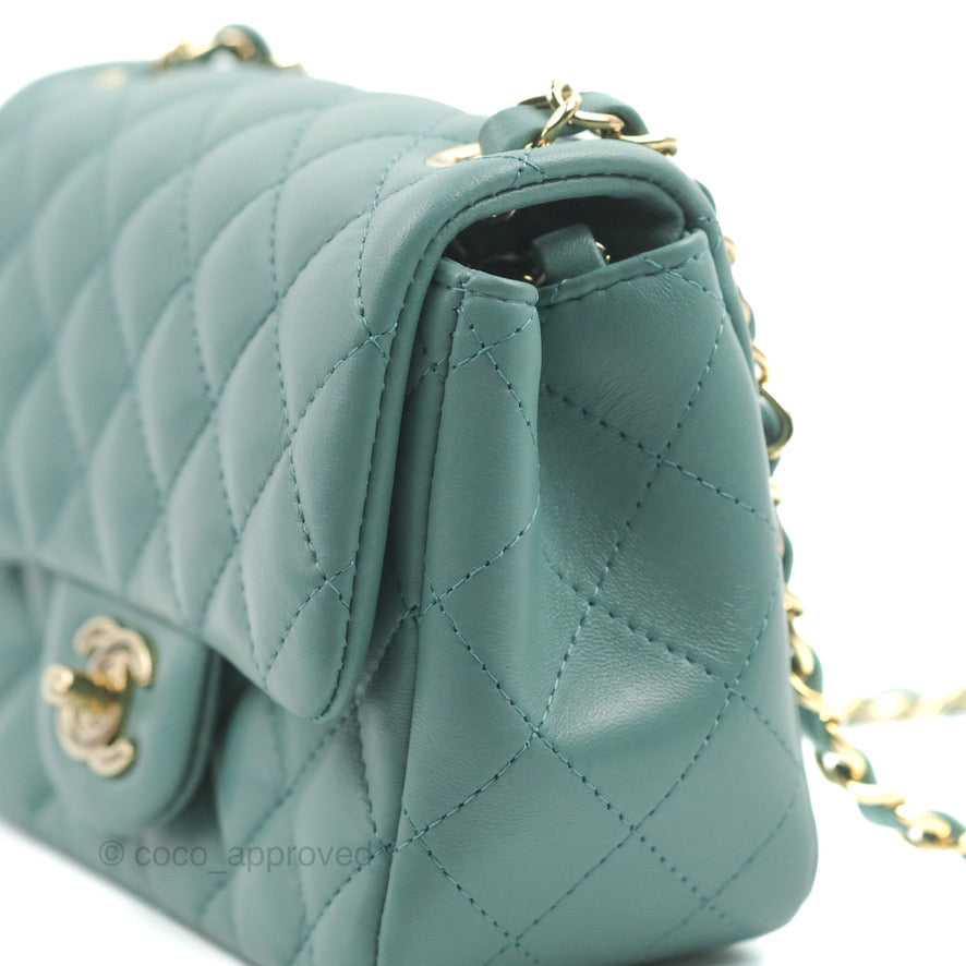 Chanel Mini Square Teal Green Lambskin Gold Hardware