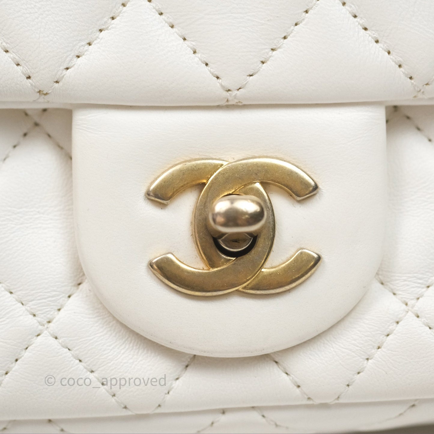 Chanel Mini Rectangular Pearl Crush Quilted White Lambskin Aged Gold Hardware