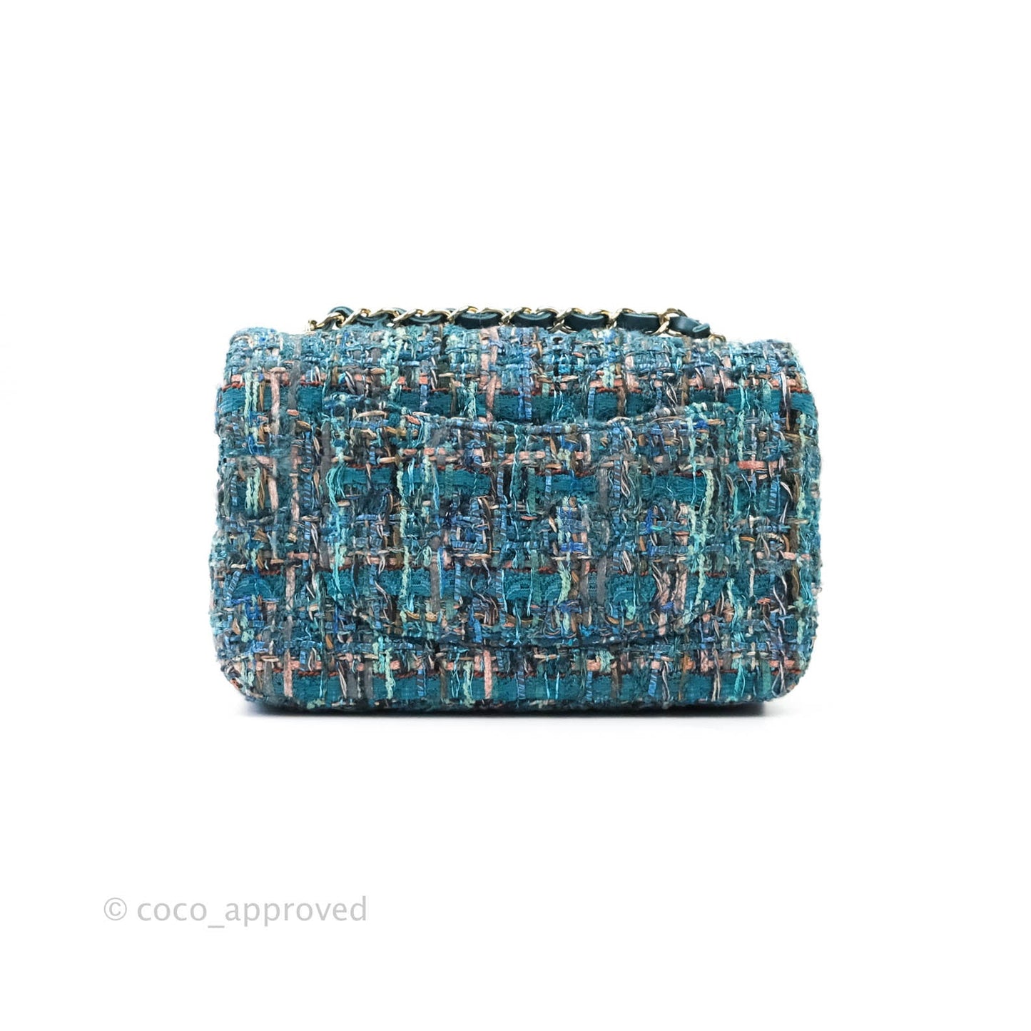 Chanel Quilted Mini Rectangular Turquoise Tweed Gold Hardware