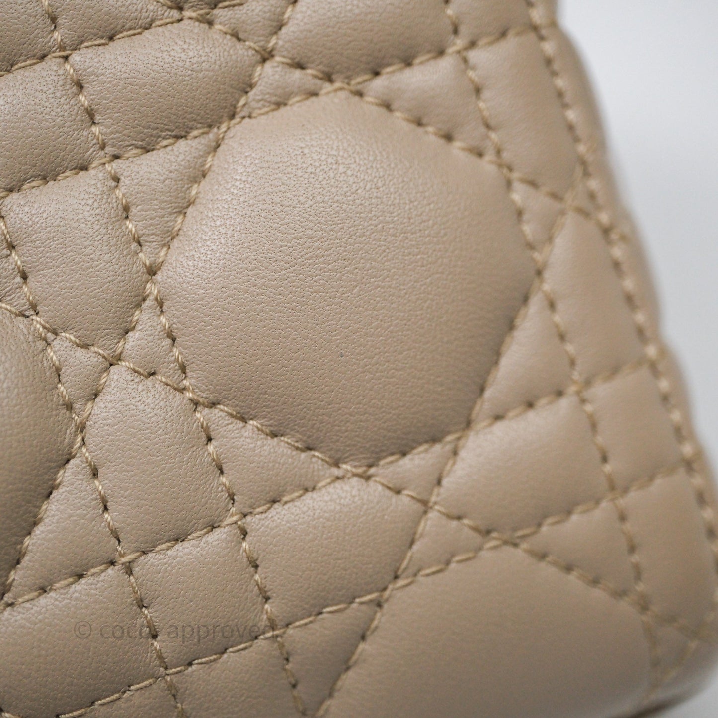 Christian Dior Small Lady D-Joy Powder Beige Cannage Lambskin Gold Hardware