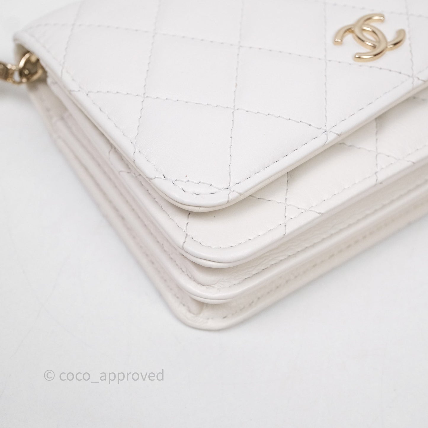 Chanel Mini Wallet On Large Pearl Chain WOC Quilted White Lambskin Gold Hardware