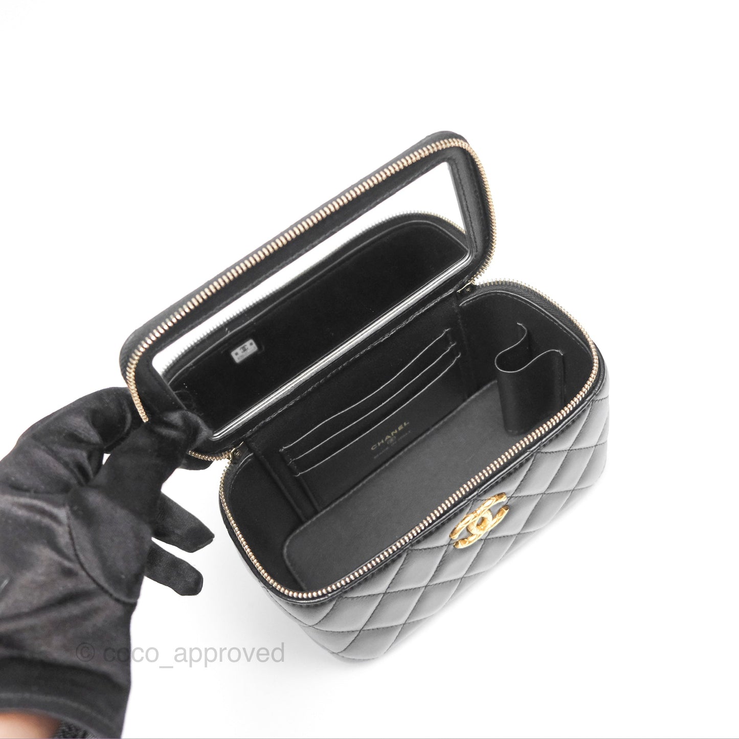 Chanel All Slide Vanity with Adjustable Chain Black Lambskin Aged Gold Hardware
