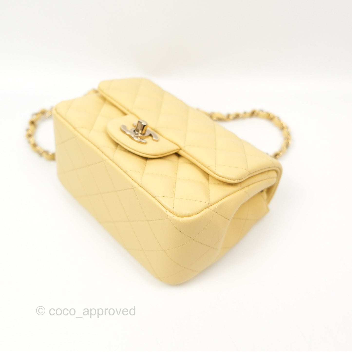Chanel Quilted Mini Square Yellow Lambskin Gold Hardware