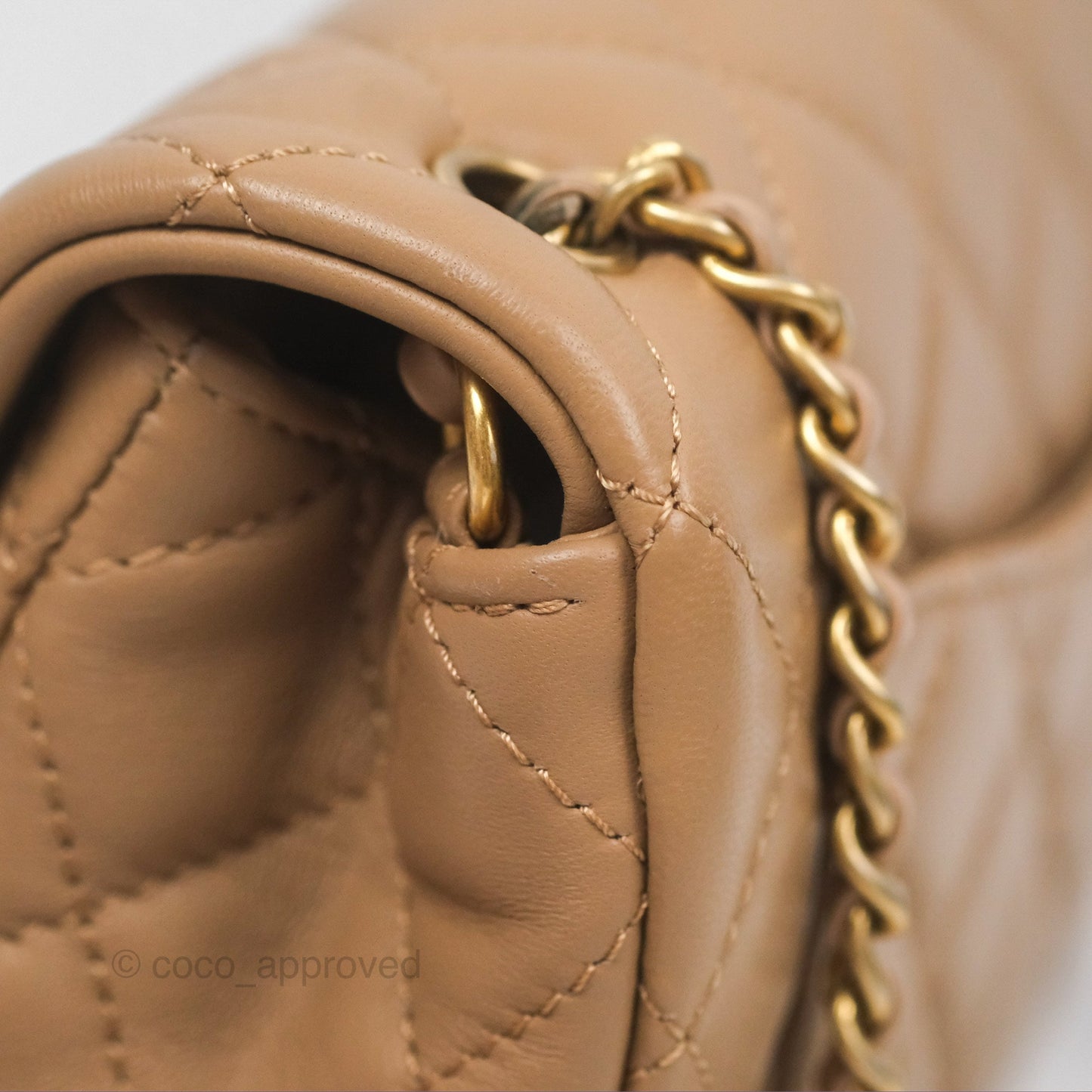 Chanel Mini Rectangular Pearl Crush Quilted Beige Lambskin Aged Gold Hardware