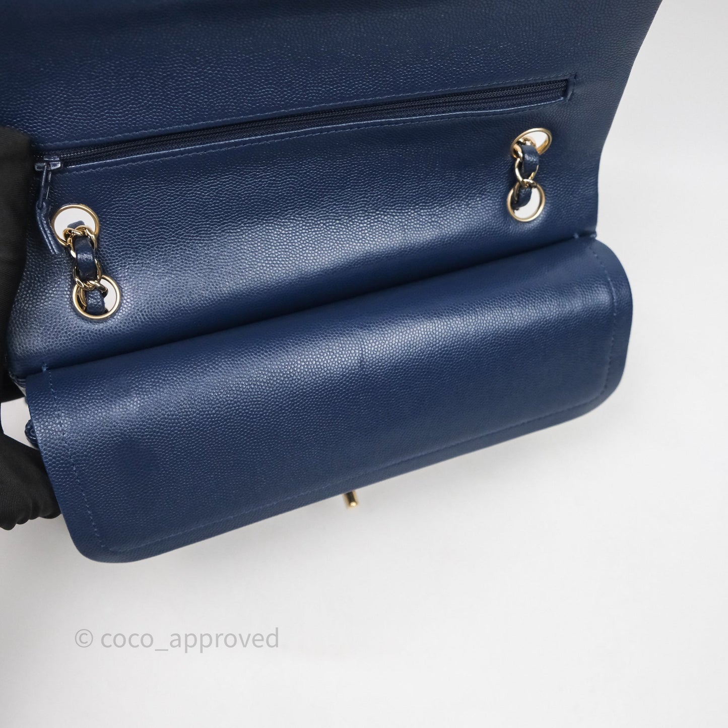 Chanel Medium Classic Flap Quilted Dark Blue Caviar Gold Hardware