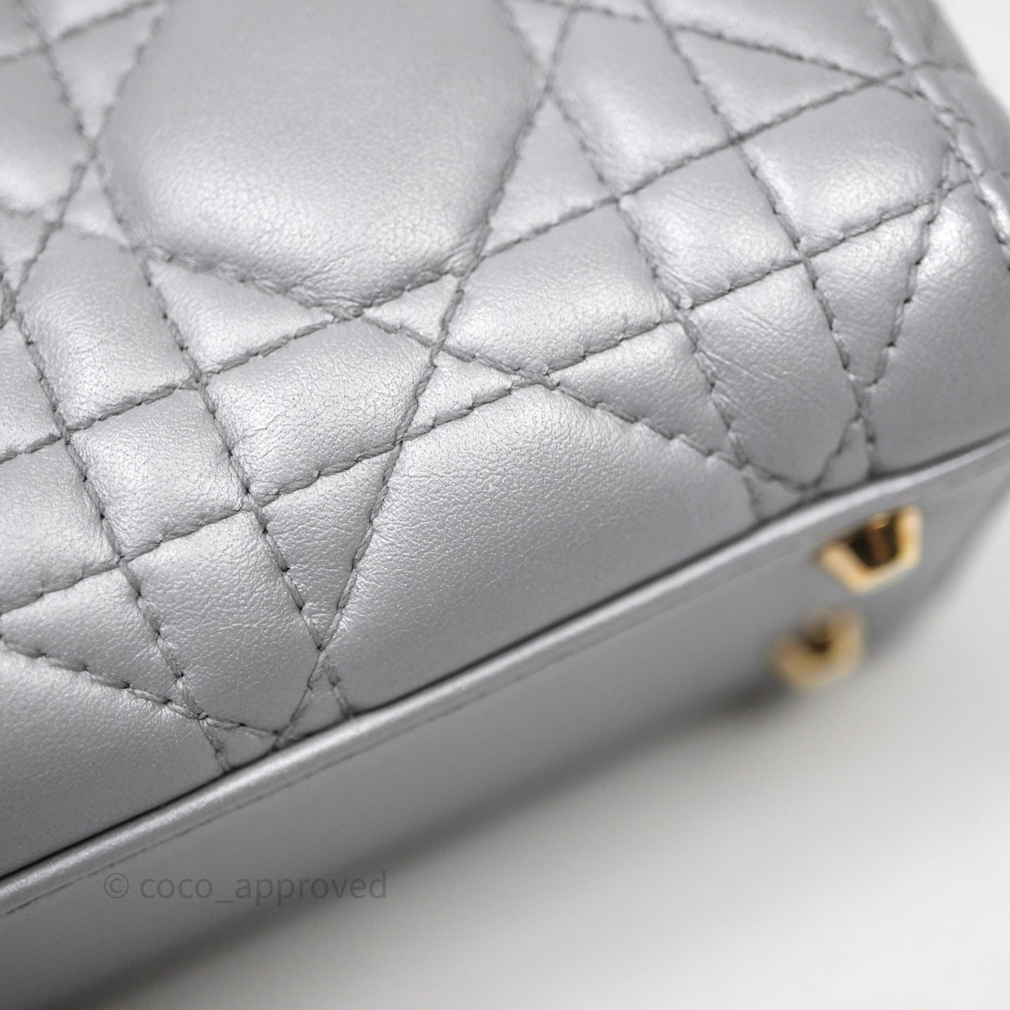 Christian Dior Mini Lady Dior Iridescent Grey Lambskin Cannage Gold Hardware