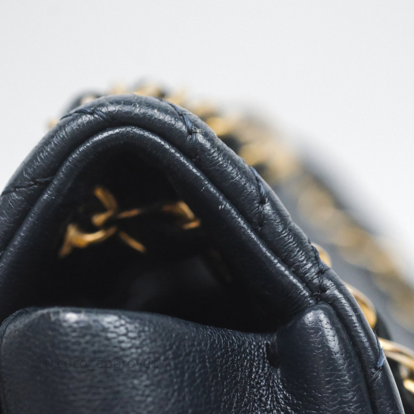 Chanel Medium Chevron Surpique Flap Navy Calfskin Aged Gold Hardware