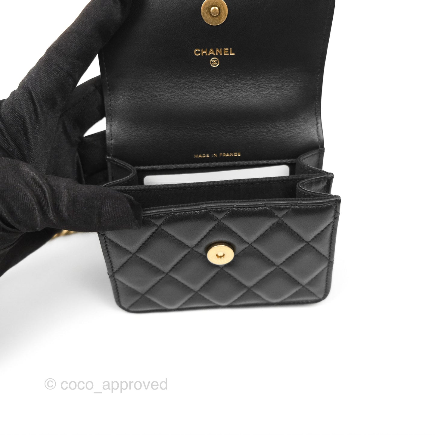 Chanel Top Handle Clutch With Chain Black Lambskin Aged Gold Hardware