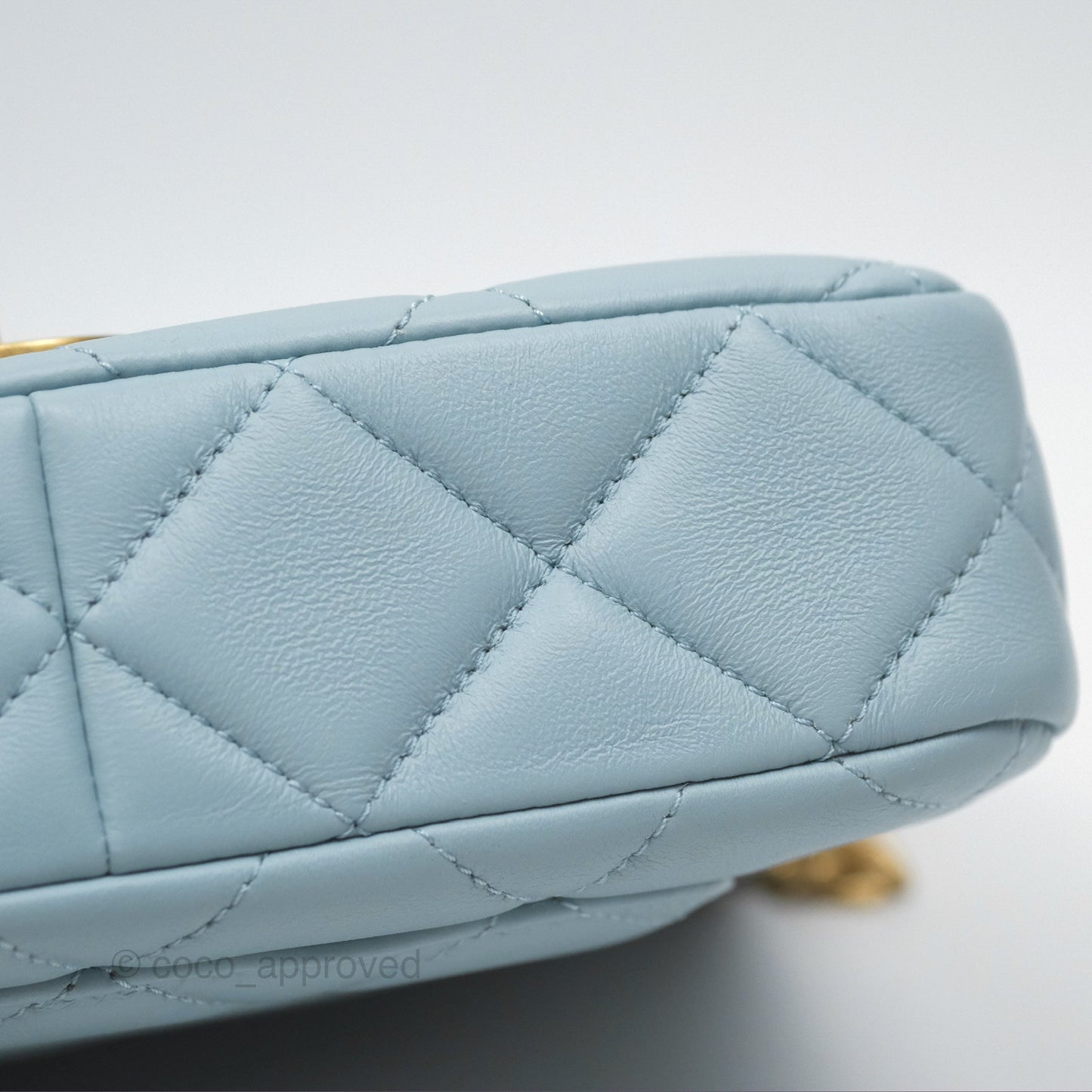 Chanel Quilted Enamel Pending CC Small Square Flap Baby Blue Lambskin 22P