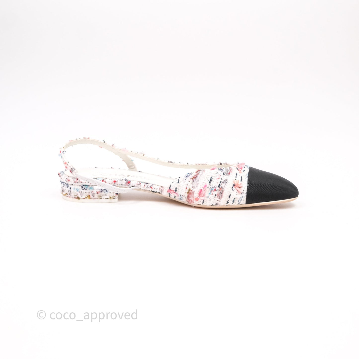 Chanel CC Slingback Flats Pink Tweed Size 39