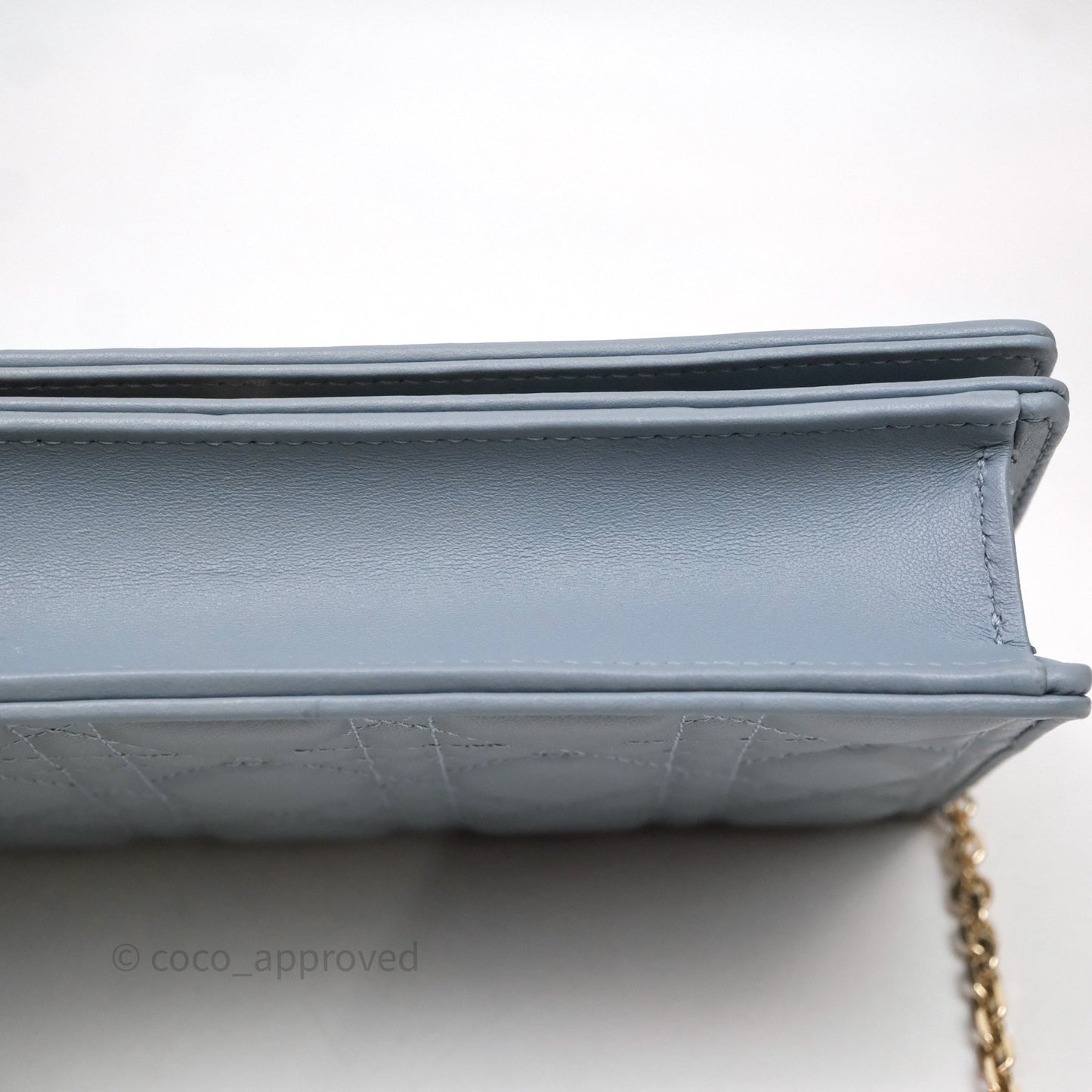 Christian Dior Lady Dior Pouch with Chain Blue Grey Cannage Lambskin Gold Hardware