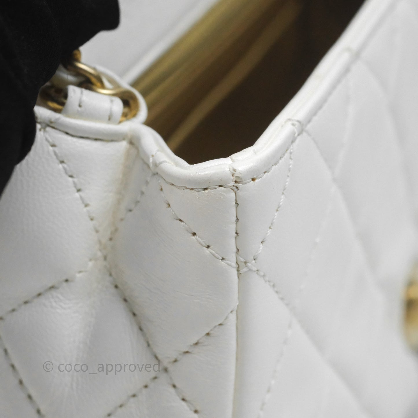 Chanel Mini Rectangular Pearl Crush Quilted White Lambskin Aged Gold Hardware