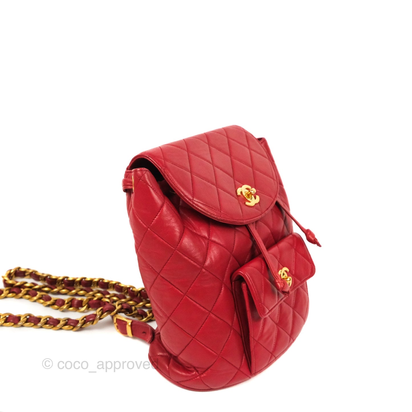 Chanel Vintage CC Duma Backpack Red Lambskin 24K Gold Hardware