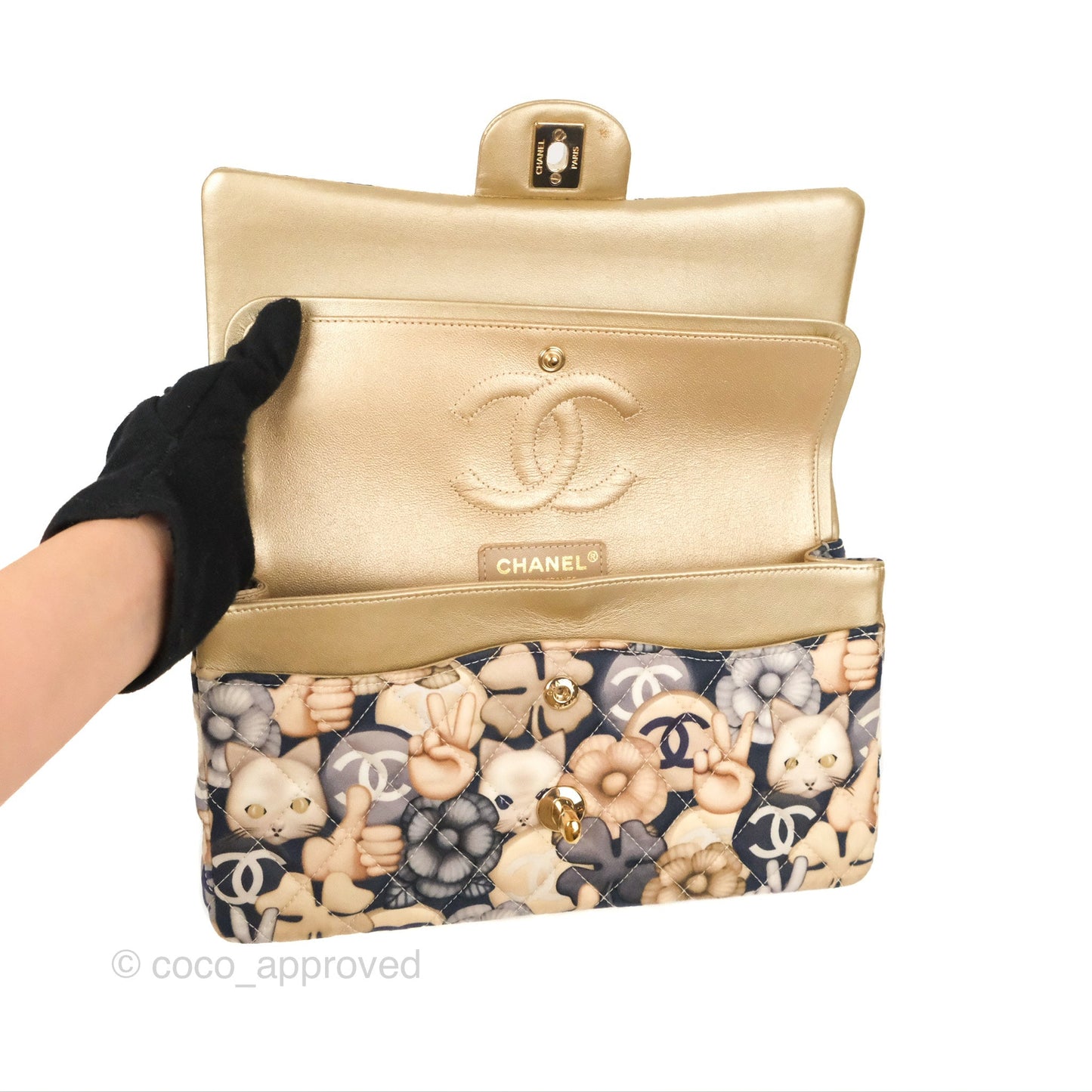 Chanel Cat Emoticon Medium Classic Double Flap Bag Metallic Gold Lambskin Gold Hardware