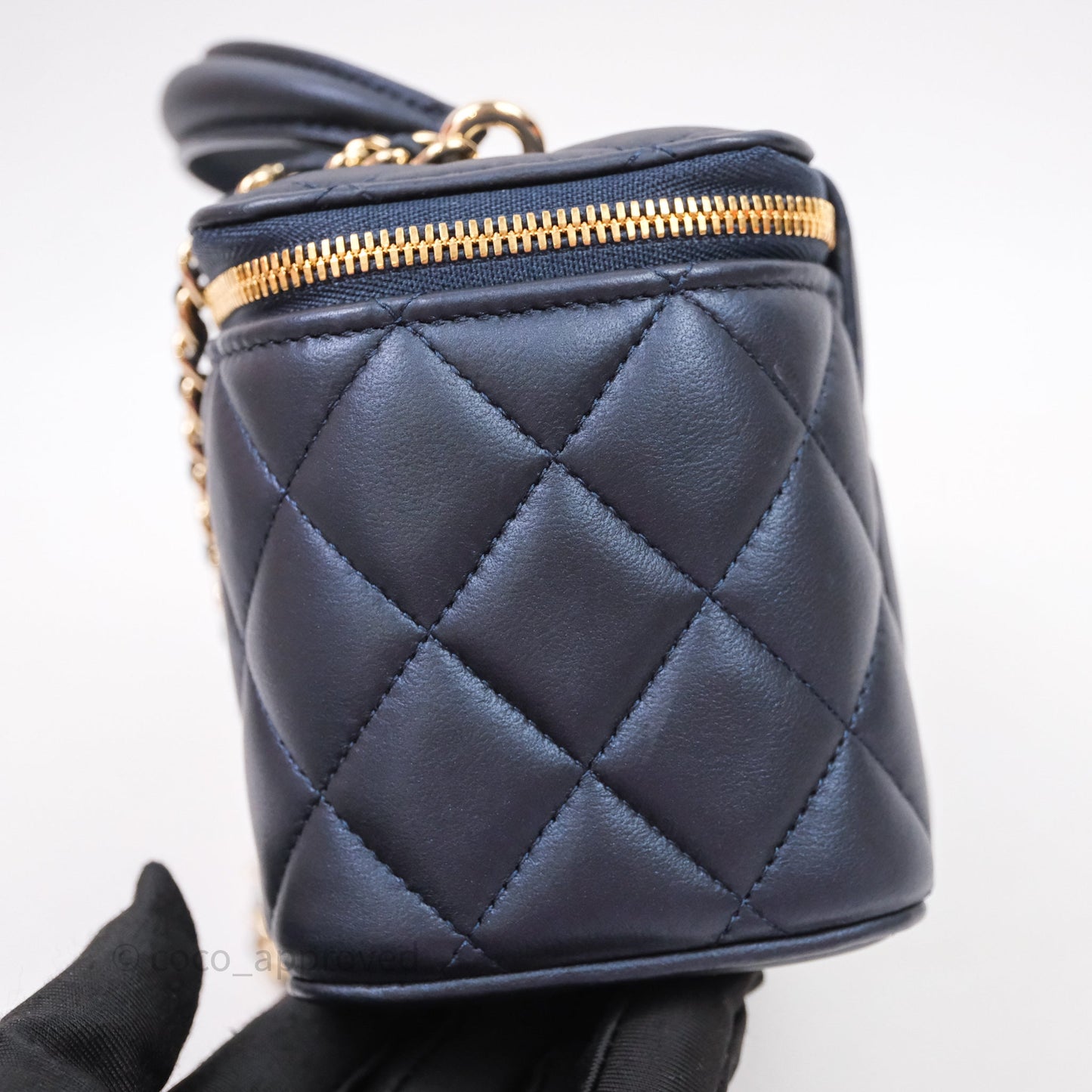 Chanel Top Handle Vanity Irdescent Navy Lambskin Gold Hardware