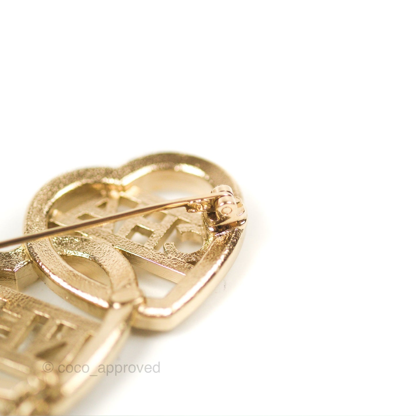 Chanel Crystal Heart Logo CC Brooch Gold Tone 23B