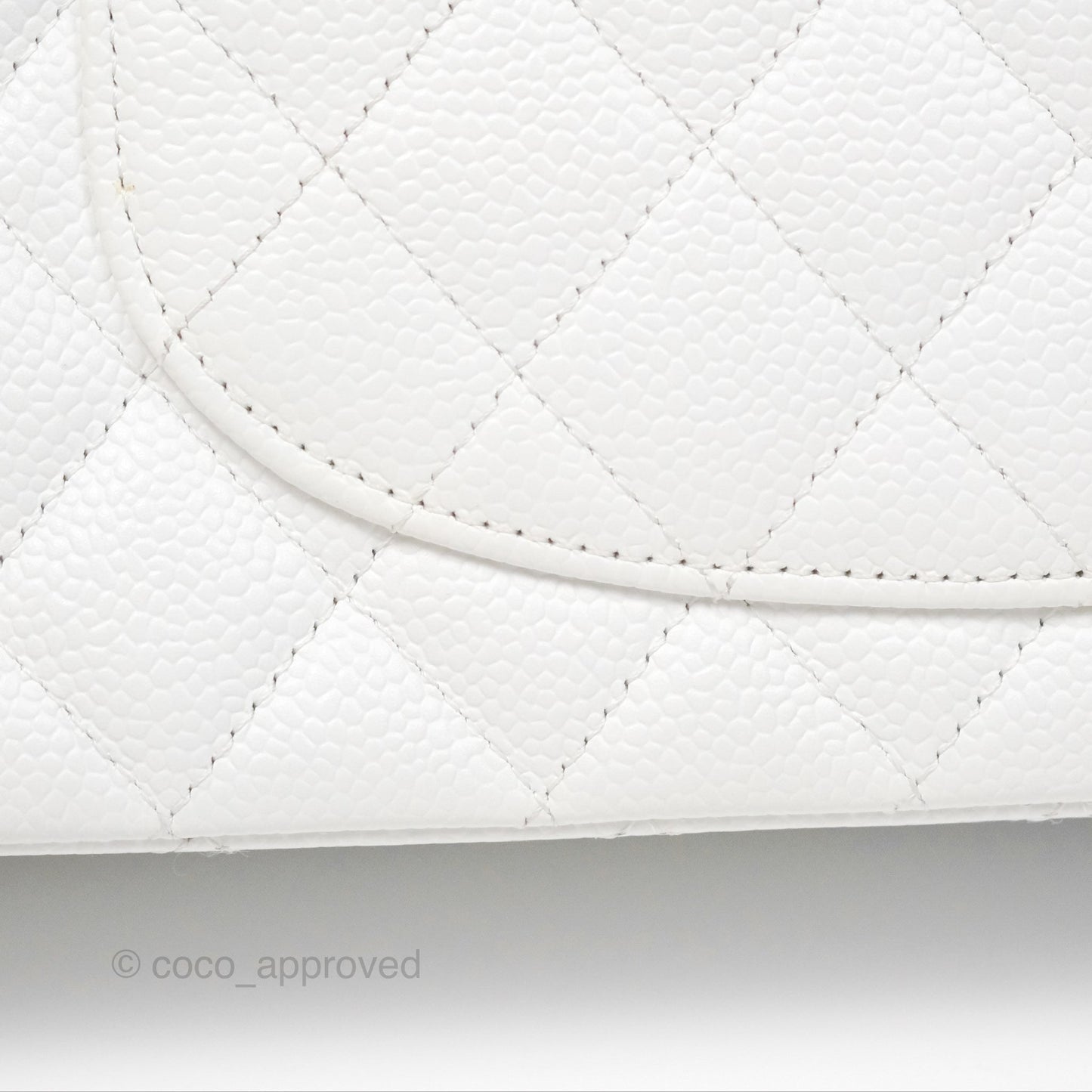 Chanel Classic M/L Medium Flap Quilted White Caviar Silver Hardware