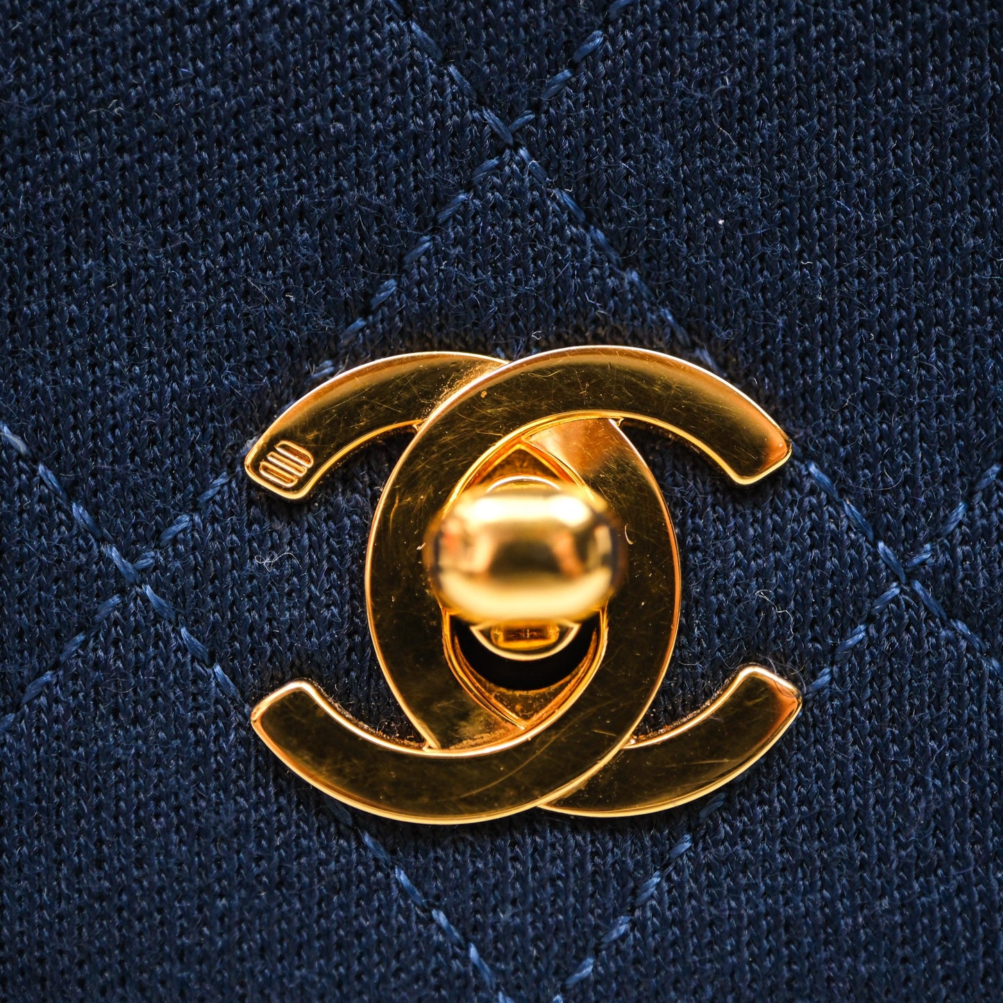 Chanel Vintage Mini Full Flap Bag Navy Fabrics / Lambskin 24K Gold Hardware