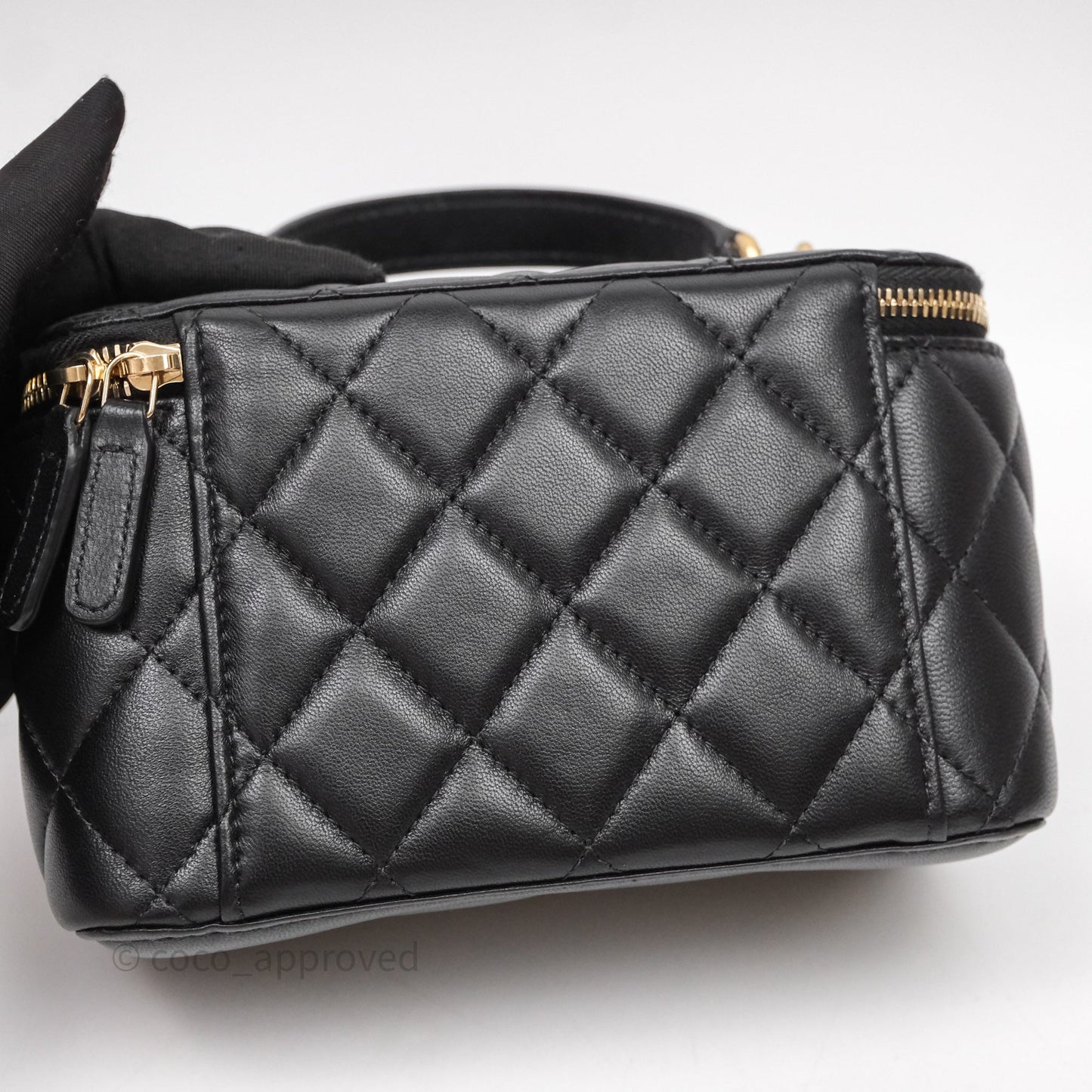 Chanel Vanity Rectangular Metal Top Handle Black Lambskin Aged Gold Hardware
