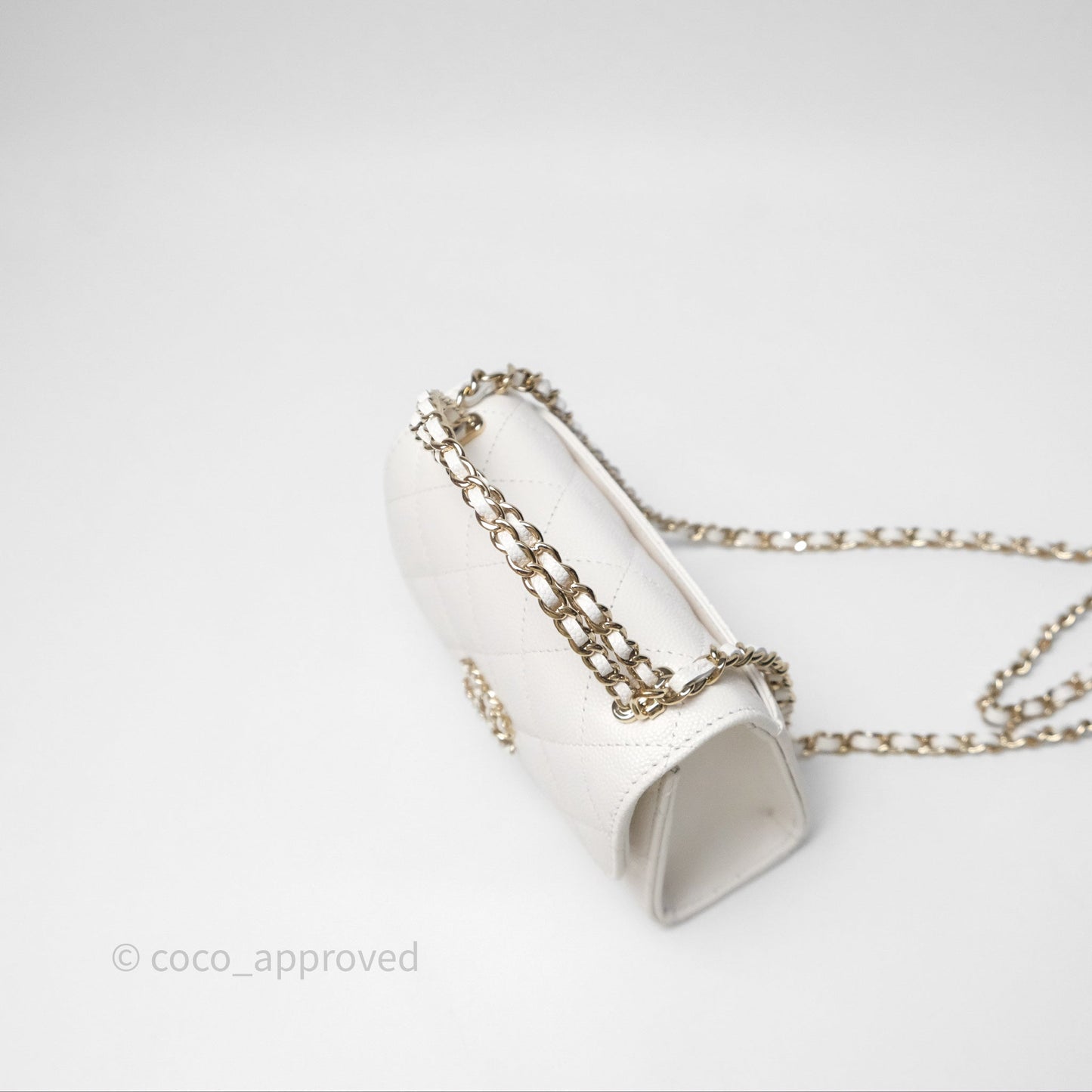 Chanel Small Top Handle Clutch with Chain White Caviar Light Gold Hardware 23P