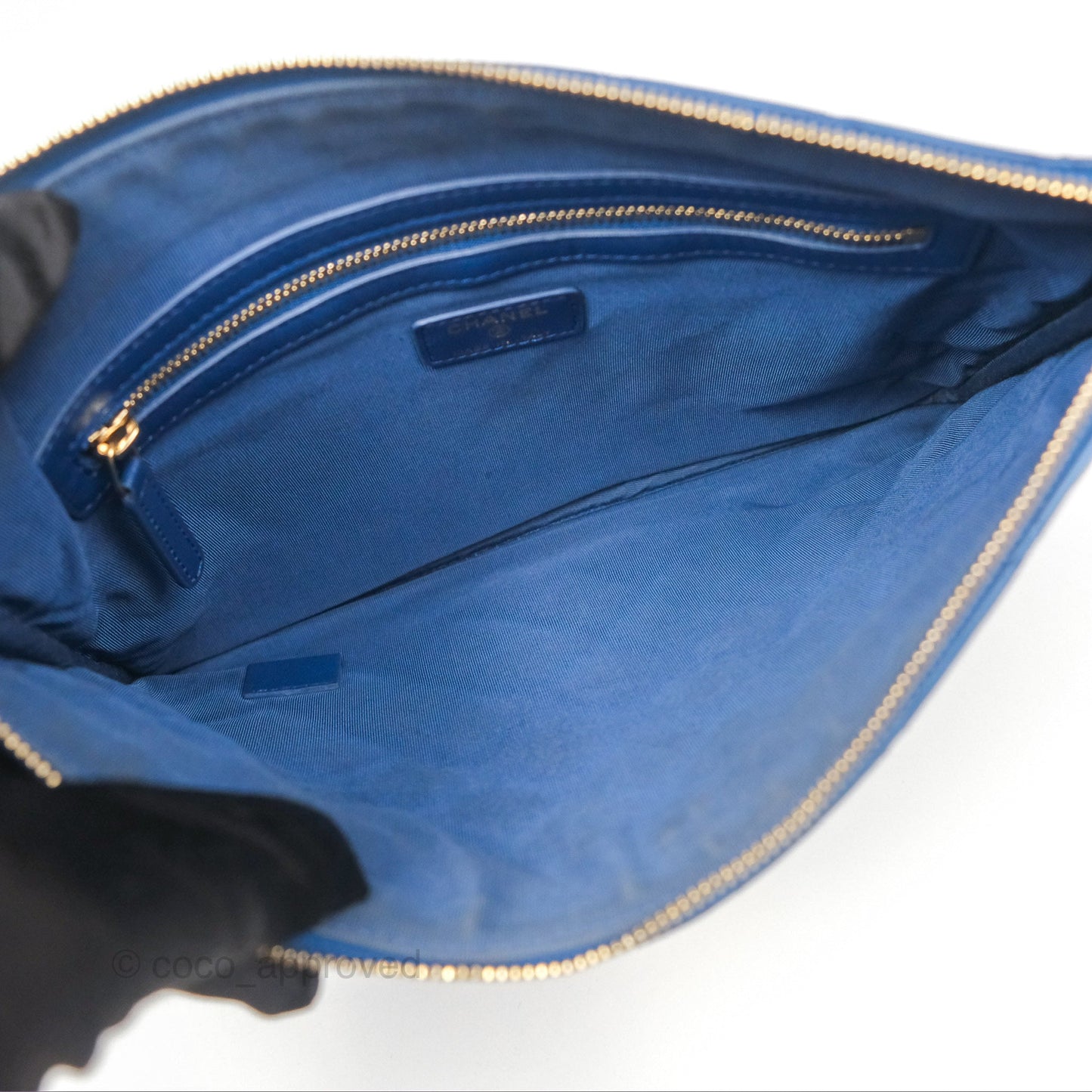 Chanel Medium Quilted O Case Blue Lambskin Gold Hardware
