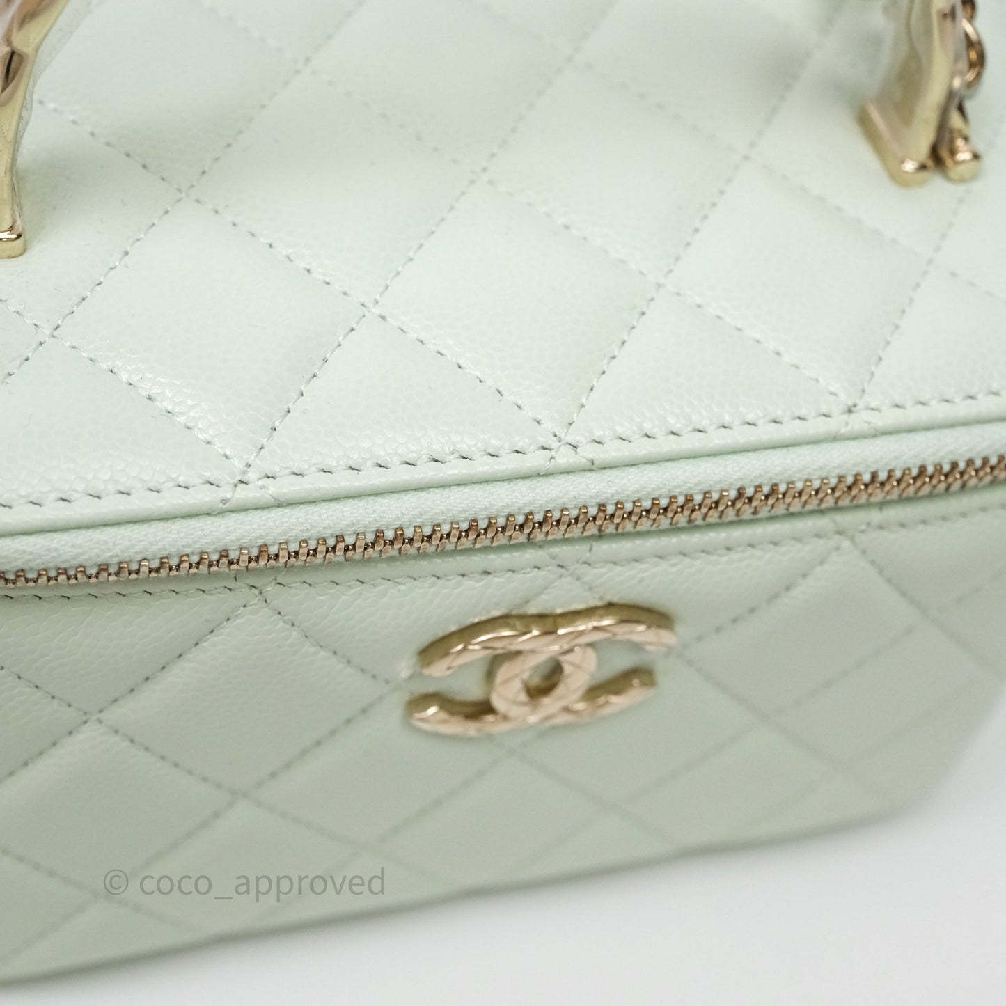 Chanel Vanity Rectangular Top Handle Mint Green Caviar Gold Hardware