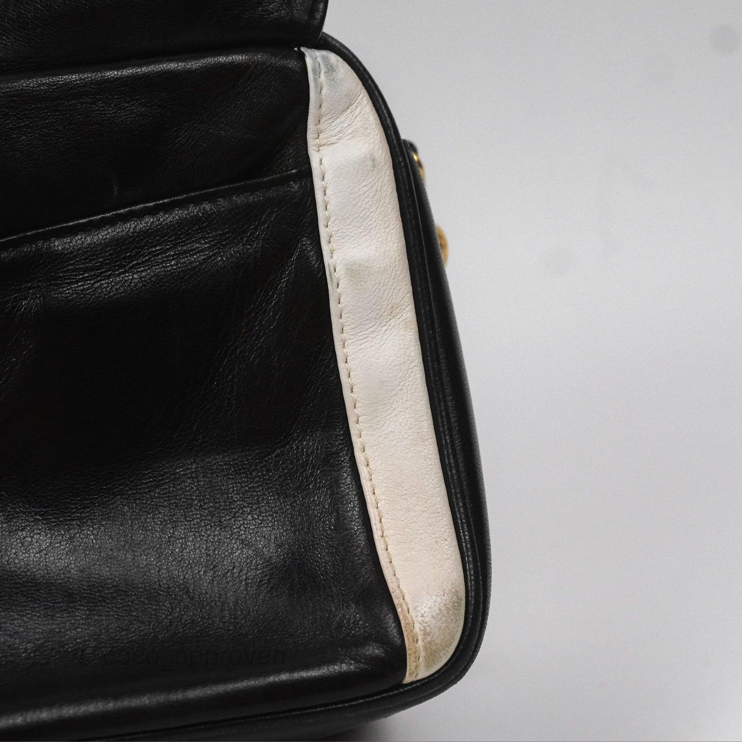 Chanel Vintage White CC Camera Bag Black Lambskin Gold Hardware