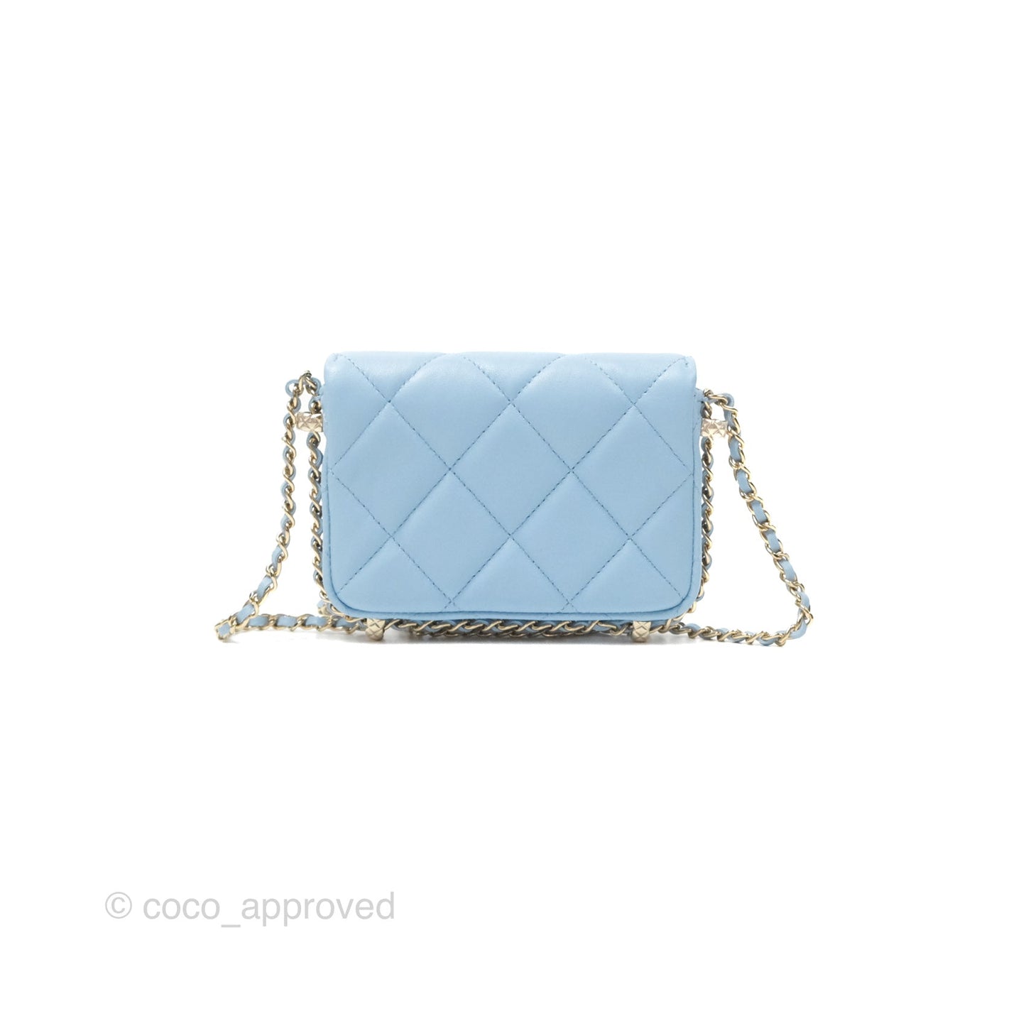 Chanel Mini Chain Around Clutch With Chain Blue Lambskin Gold Hardware