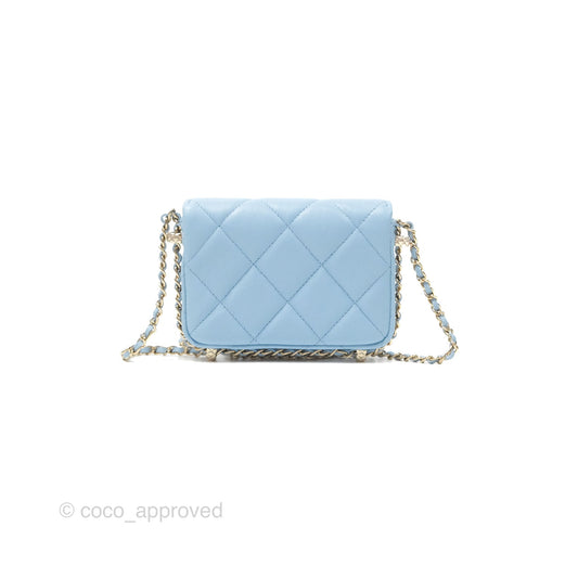 Chanel Mini Chain Around Clutch With Chain Blue Lambskin Gold Hardware