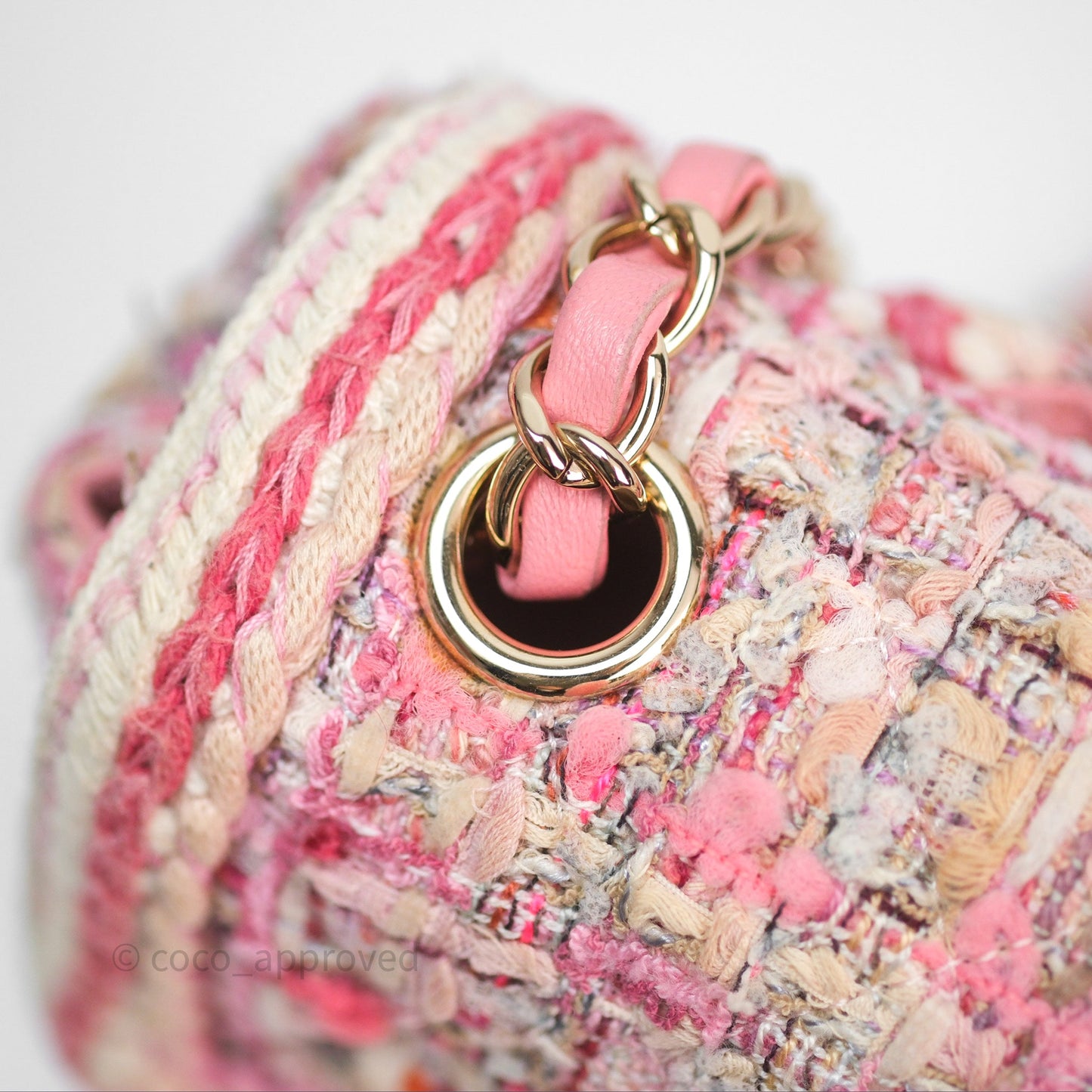 Chanel Mini Rectangular Flap Pink Tweed Braid Gold Hardware
