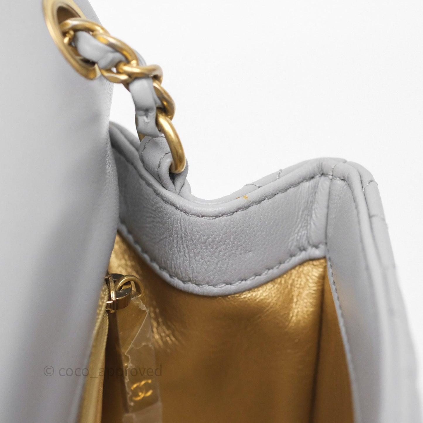 Chanel Pearl Crush Mini Square Quilted Grey Lambskin Aged Gold Hardware