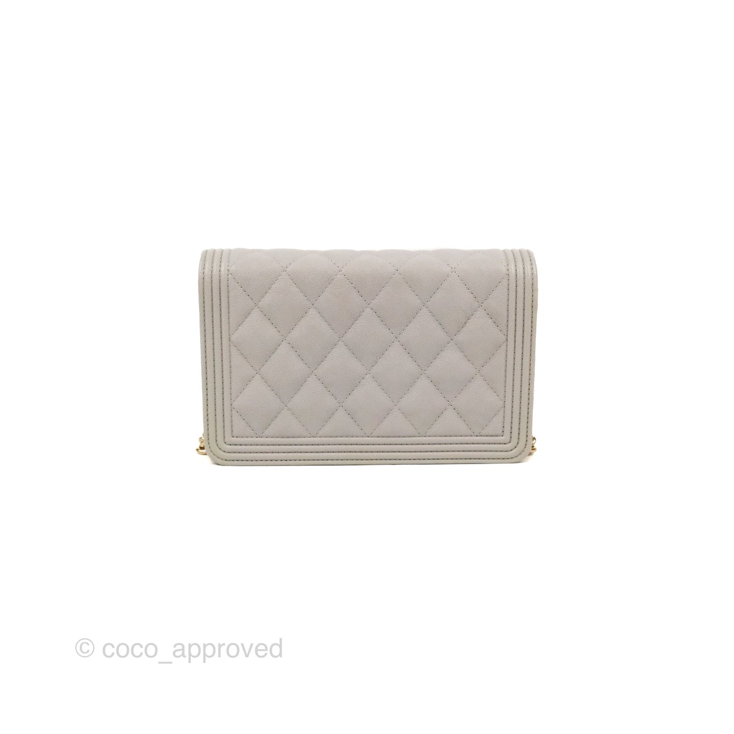 Chanel Quilted Boy Wallet on Chain WOC Light Grey Caviar Gold Hardware