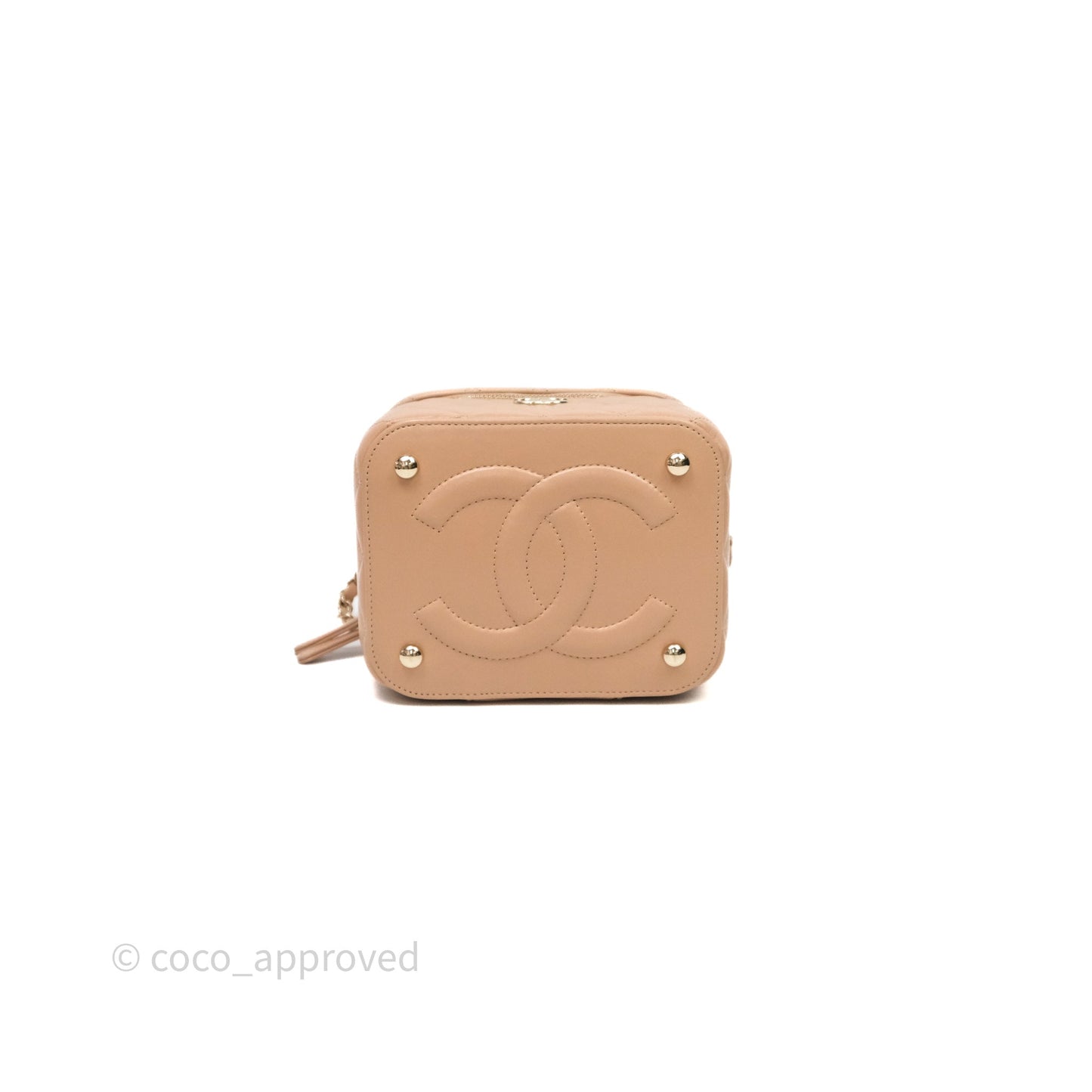 Chanel Top Handle Vanity With Chain Beige Lambskin Aged Gold Hardware