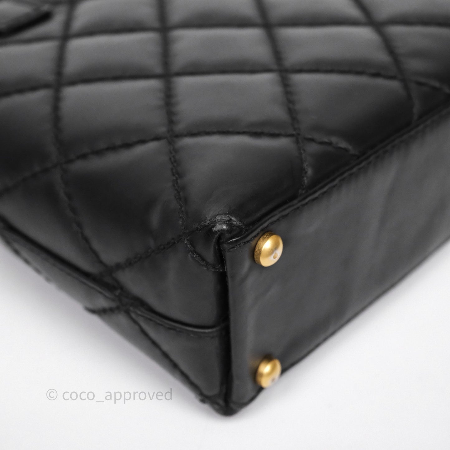 Chanel Vintage Quilted CC Tote Bag Matte Black Calfskin Gold Hardware