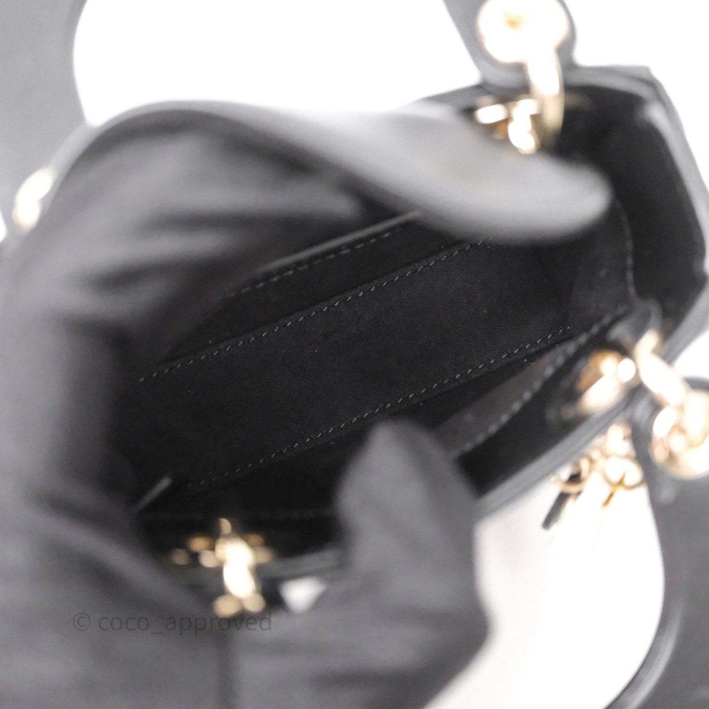 Dior Mirco Lady Dior Black Cannage Calfskin with Diamond Motif Gold Hardware
