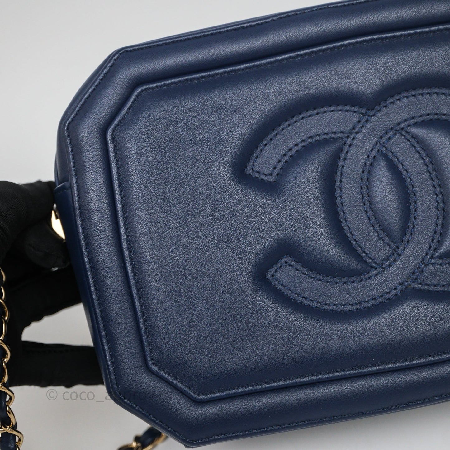 Chanel CC Octagon Camera Case Lambskin Navy Gold Hardware
