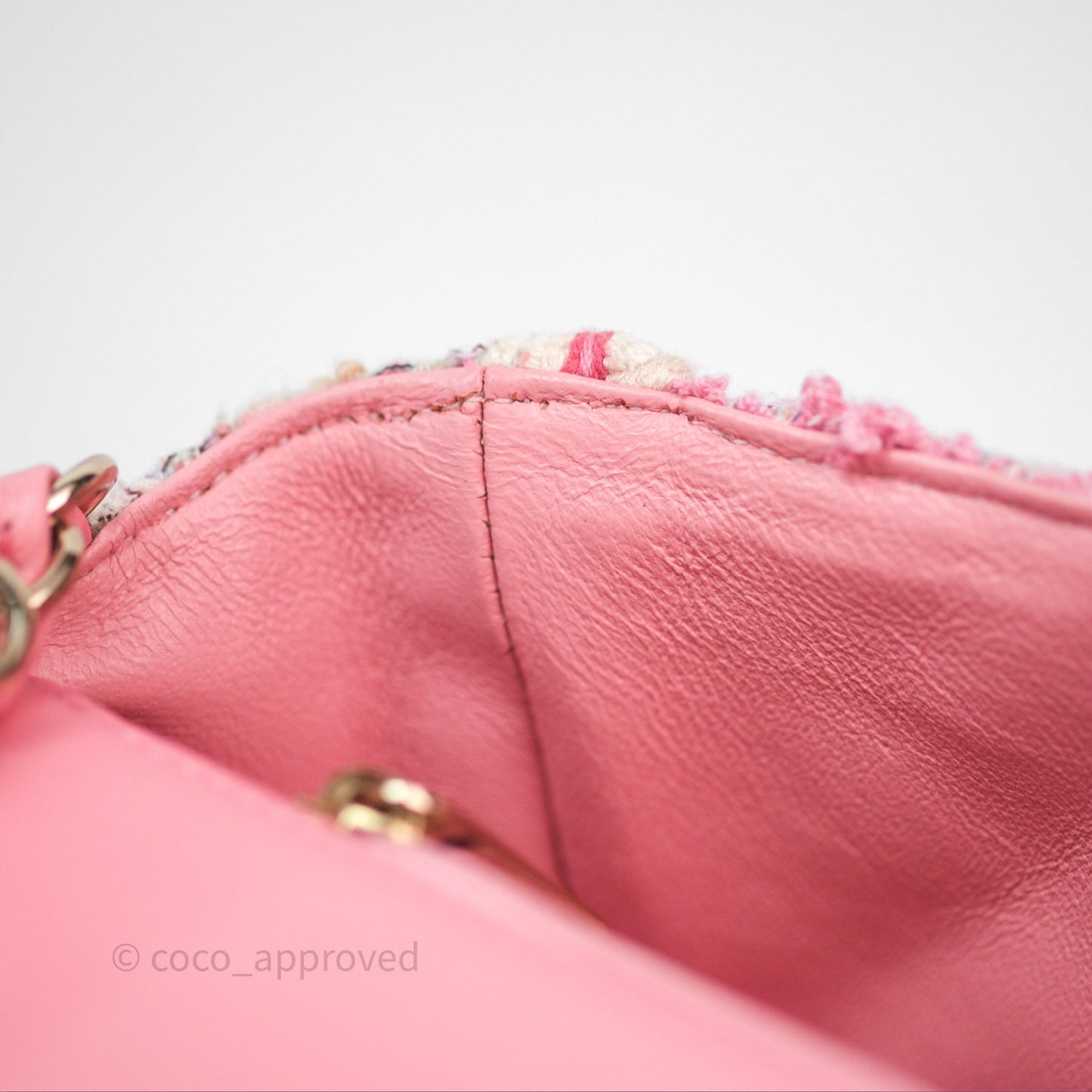 Chanel Mini Rectangular Flap Pink Tweed Braid Gold Hardware