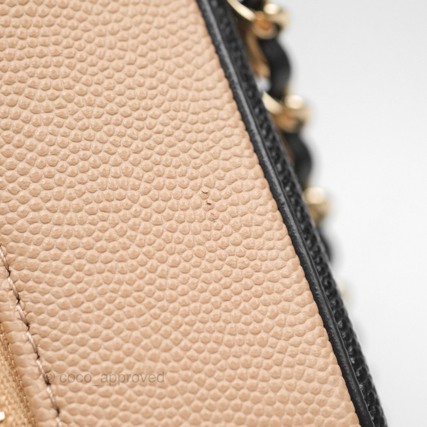 Chanel Quilted New Small CC Filigree Vanity Case Beige Caviar Gold Hardware