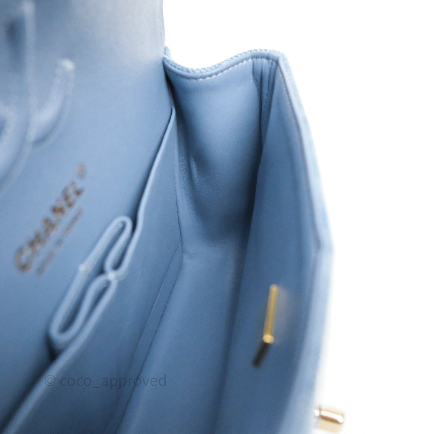 Chanel Small Double Flap Blue Printed Quilted Denim Gold Hardware
