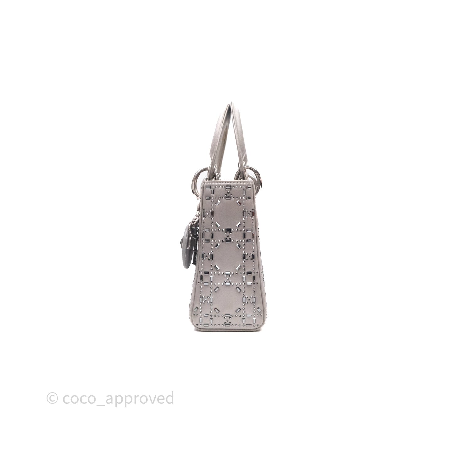 Christian Dior Mini Lady Dior Bag Grey Strass Cannage Satin Silver Hardware