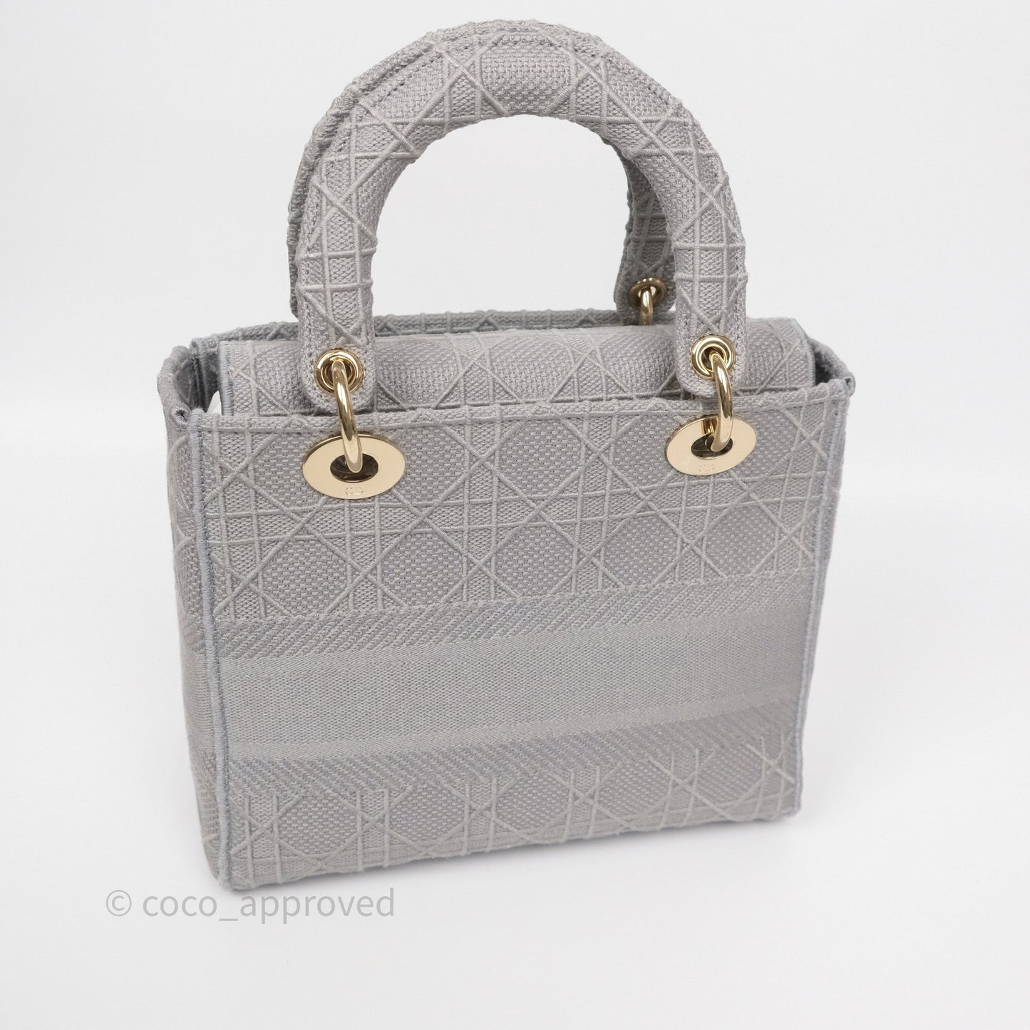 Dior Medium Lady D-Lite Bag Gray Cannage Embroidery Gold Hardware