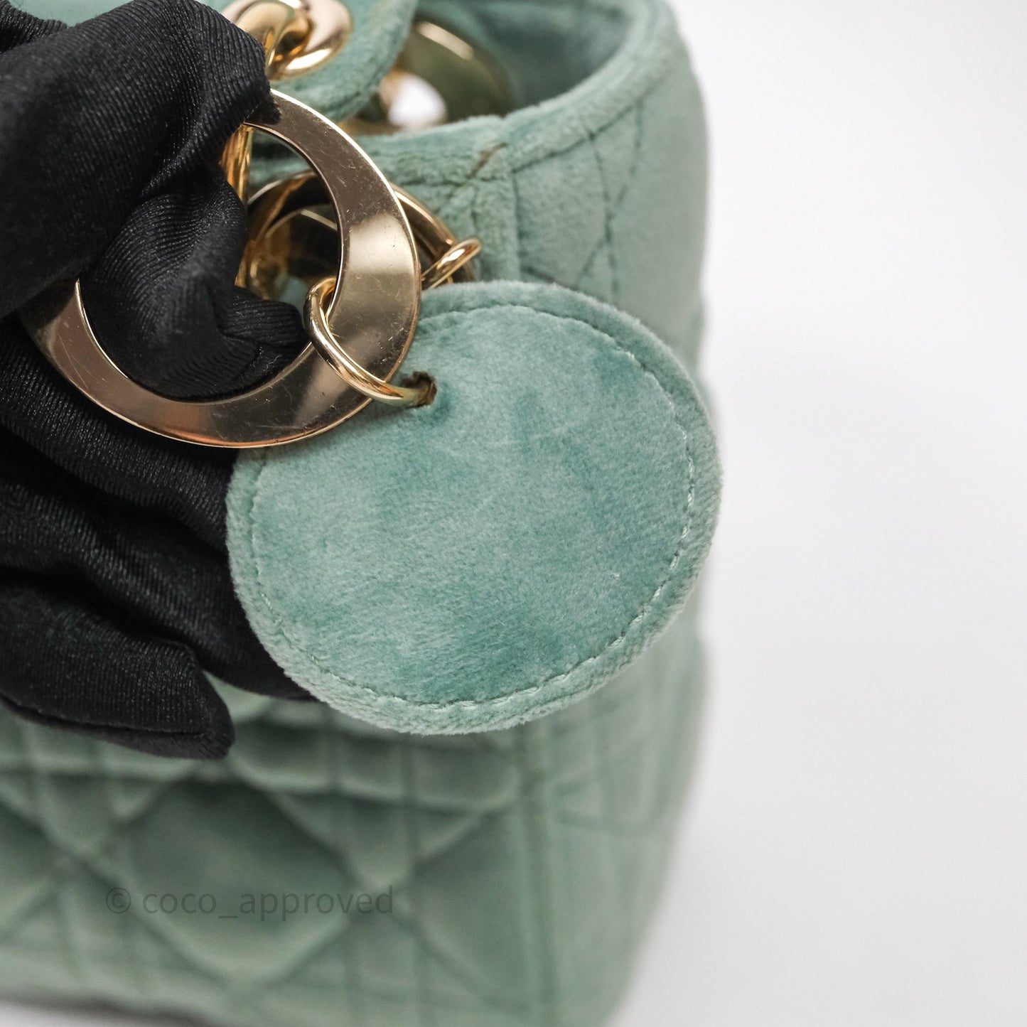 Christian Dior Mini Lady Dior Green Suede Cannage Gold Hardware
