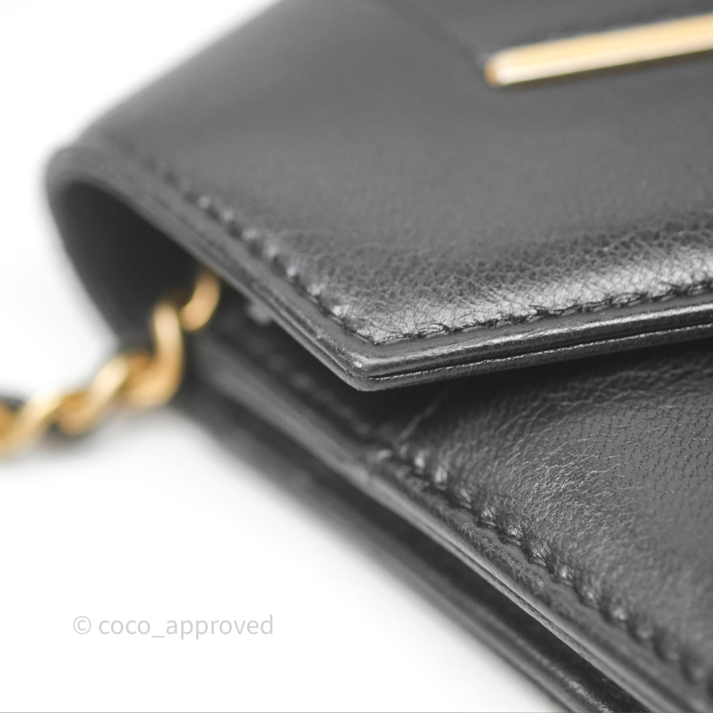 Chanel Reversed Chevron Wallet On Chain WOC Black Lambskin Aged Gold Hardware