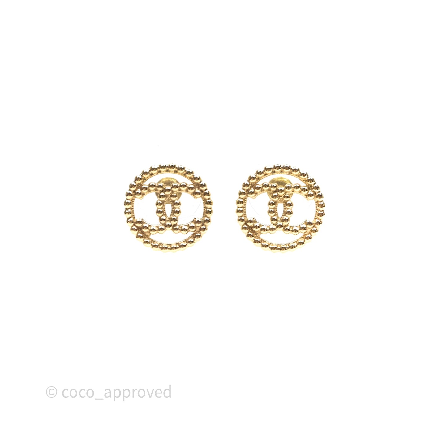 Chanel CC Round Metal Bead Earrings Gold Tone 22C