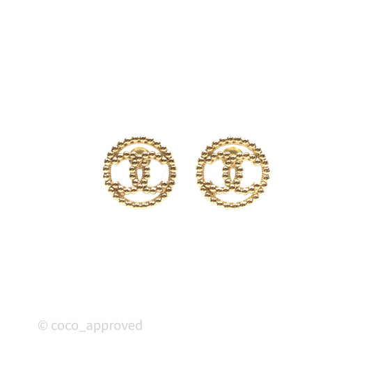 Chanel CC Round Metal Bead Earrings Gold Tone 22C