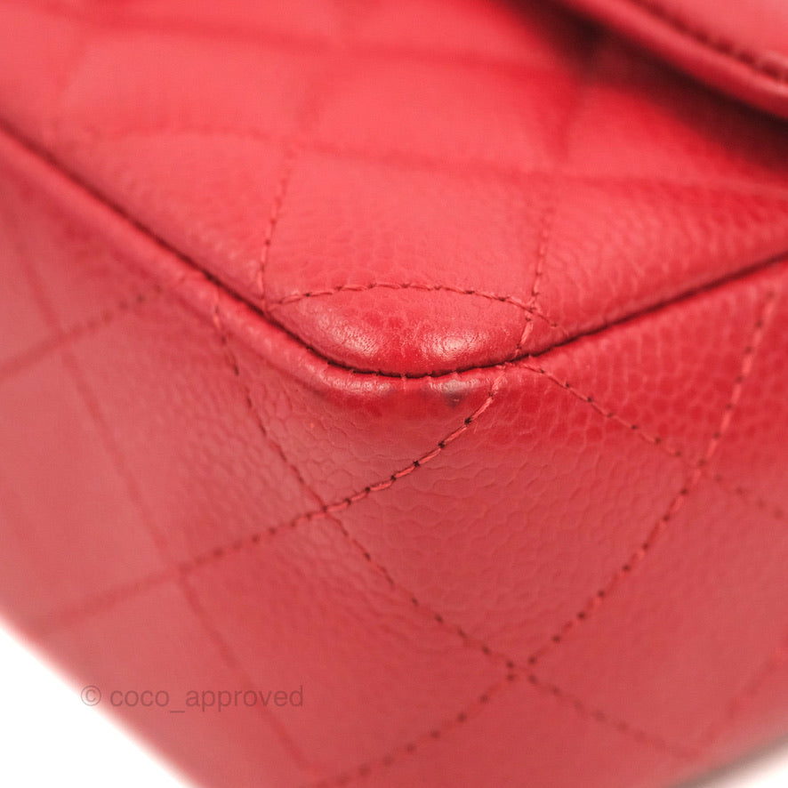 Chanel Quilted Mini Rectangular Flap Red Caviar Silver Hardware