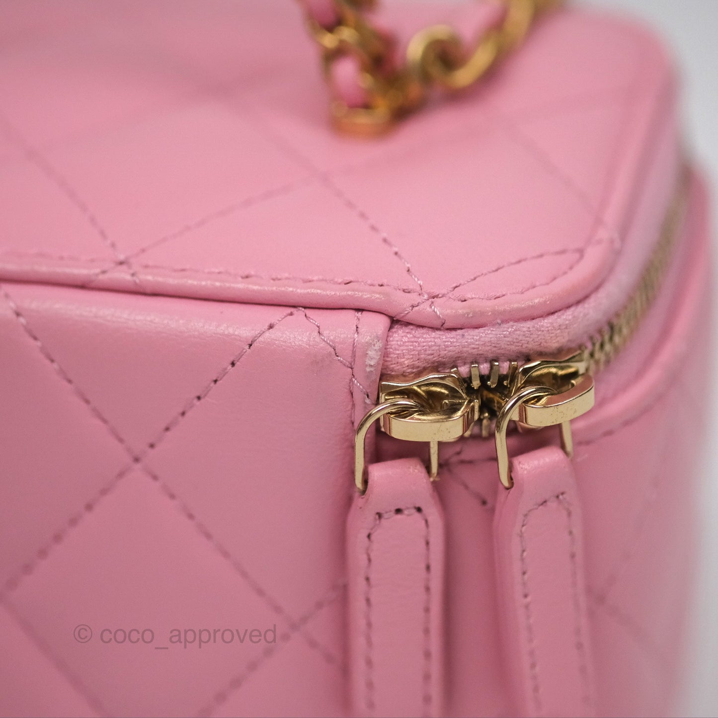 Chanel Vanity Rectangular with Top Handle Pink Lambskin Aged Gold Hardware
