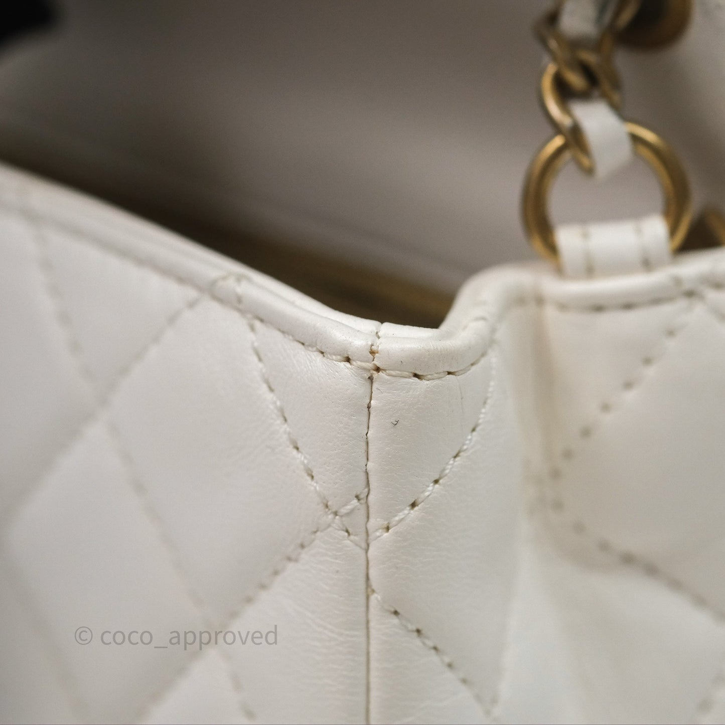 Chanel Mini Rectangular Pearl Crush Quilted White Lambskin Aged Gold Hardware