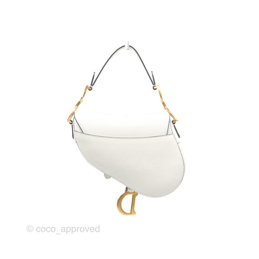 Christian Dior Mini Saddle Bag White Grained Calfskin Gold Hardware